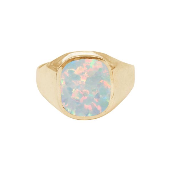 Yellow Gold Opalite Sun Ice Signet Ring