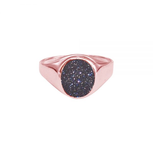 Rose Gold Blue Goldstone Signet Ring