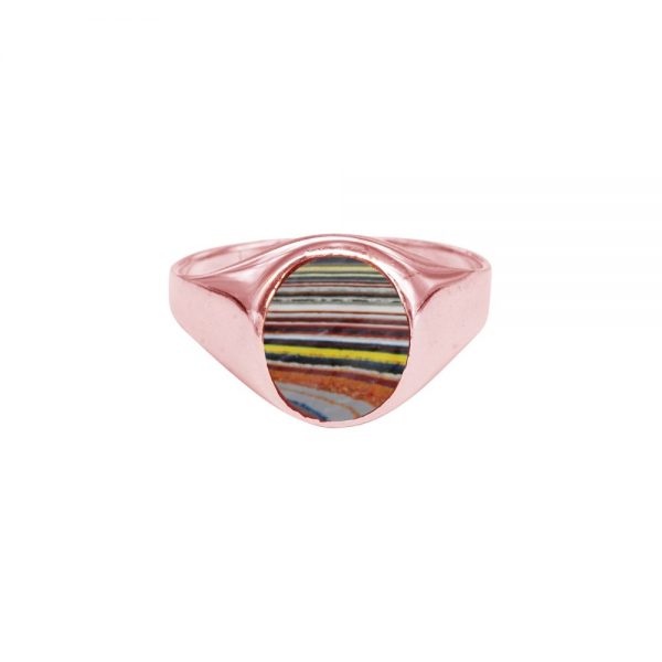 Rose Gold Fordite Signet Ring