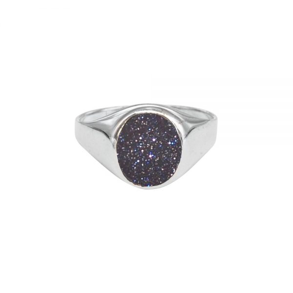 Silver Blue Goldstone Signet Ring