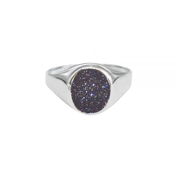 White Gold Blue Goldstone Signet Ring