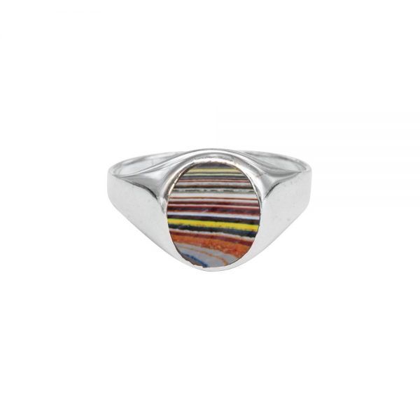 White Gold Fordite Signet Ring