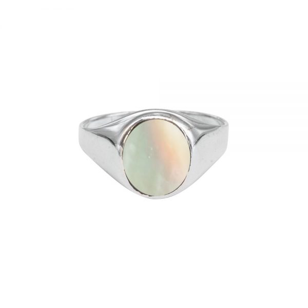 White Gold Mother of Pearl Signet Ring