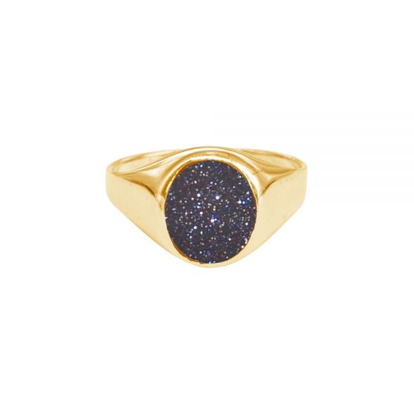 Yellow Gold Blue Goldstone Signet Ring