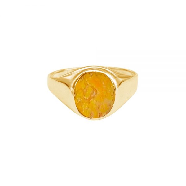 Yellow Gold Bumblebee Jasper Signet Ring