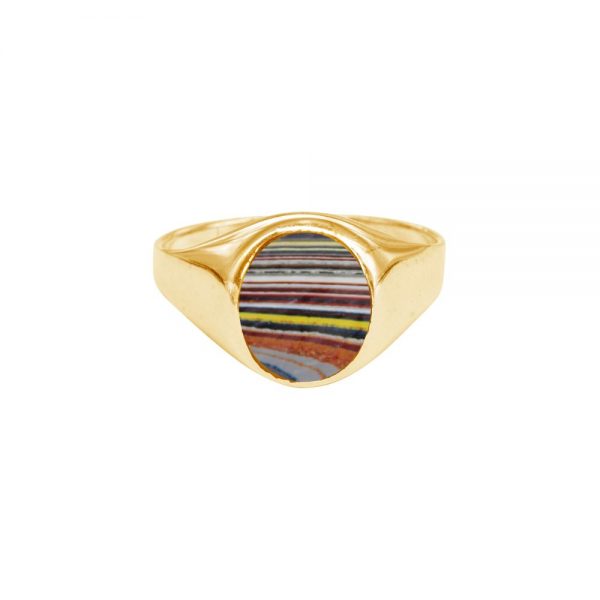 Yellow Gold Fordite Signet Ring