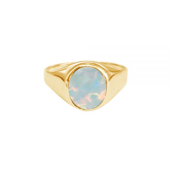 Yellow Gold Opalite Sun Ice Signet Ring