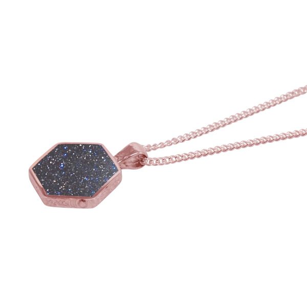 Rose Gold Blue Goldstone Hexagonal Double Sided Pendant