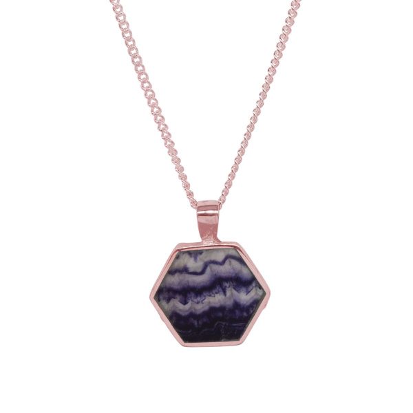 Rose Gold Blue John Hexagonal Double Sided Pendant