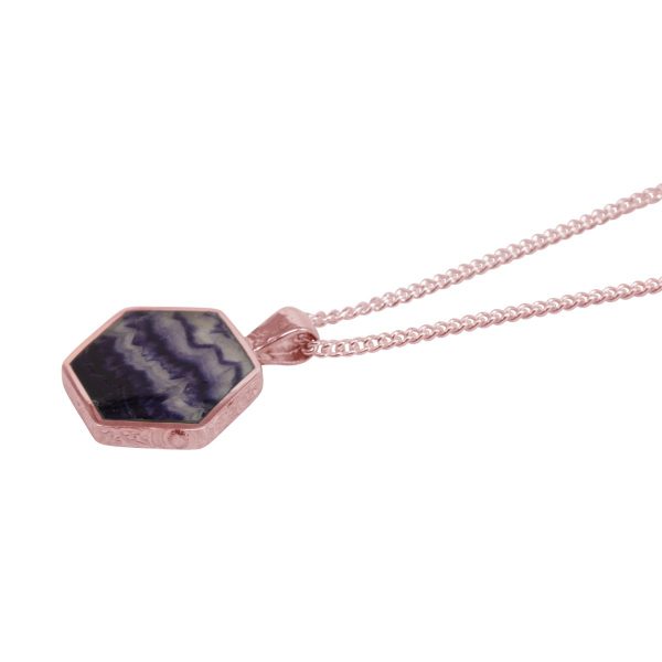 Rose Gold Blue John Hexagonal Double Sided Pendant