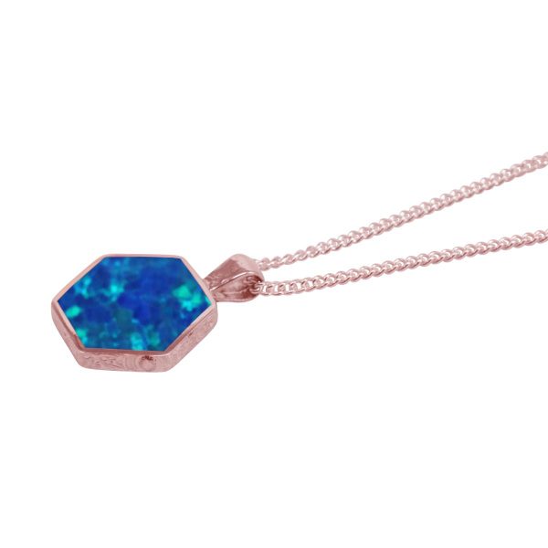 Rose Gold Opalite Cobalt Blue Hexagonal Double Sided Pendant