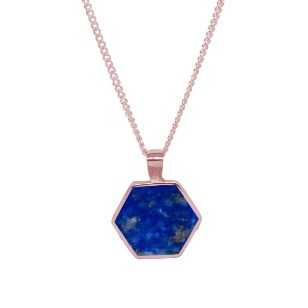 Rose Gold Lapis Hexagonal Double Sided Pendant