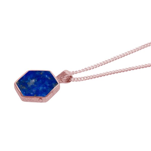 Rose Gold Lapis Hexagonal Double Sided Pendant