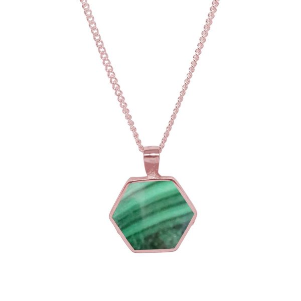 Rose Gold Malachite Hexagonal Double Sided Pendant