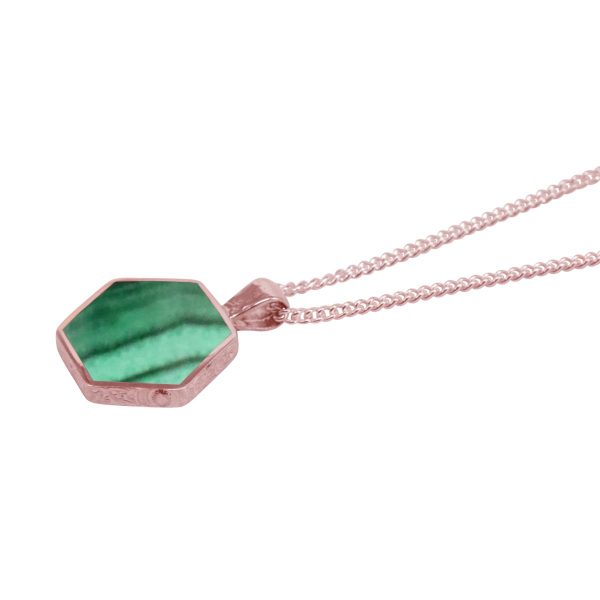 Rose Gold Malachite Hexagonal Double Sided Pendant