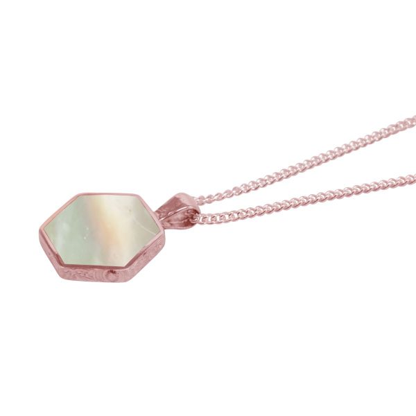 Rose Gold Mother of Pearl Hexagonal Double Sided Pendant