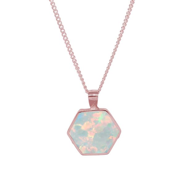 Rose Gold Opalite Sun Ice Hexagonal Double Sided Pendant