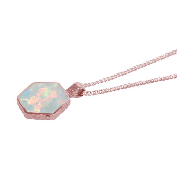 Rose Gold Opalite Sun Ice Hexagonal Double Sided Pendant