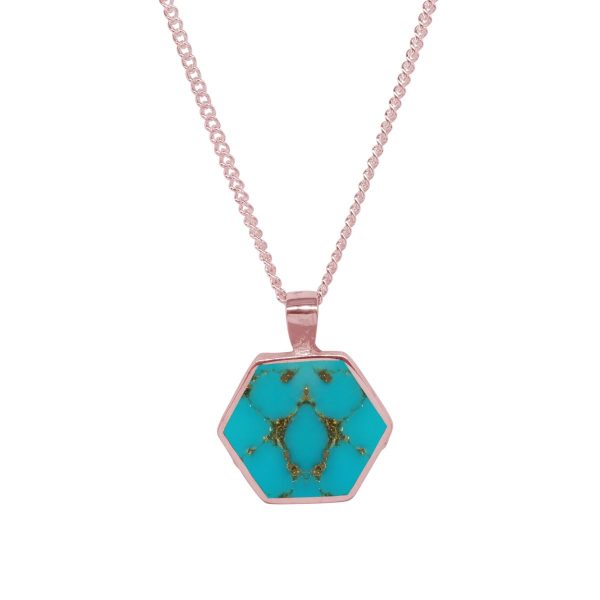 Rose Gold Turquoise Hexagonal Double Sided Pendant