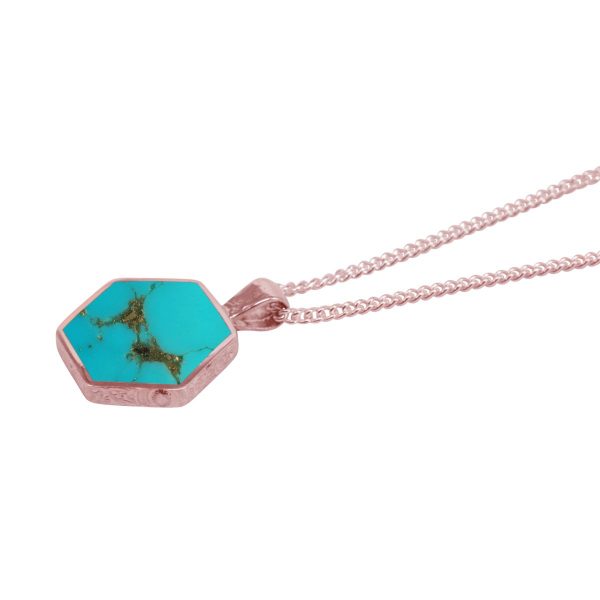 Rose Gold Turquoise Hexagonal Double Sided Pendant