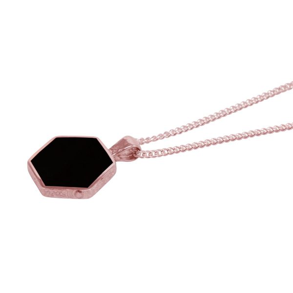 Rose Gold Whitby Jet Hexagonal Double Sided Pendant