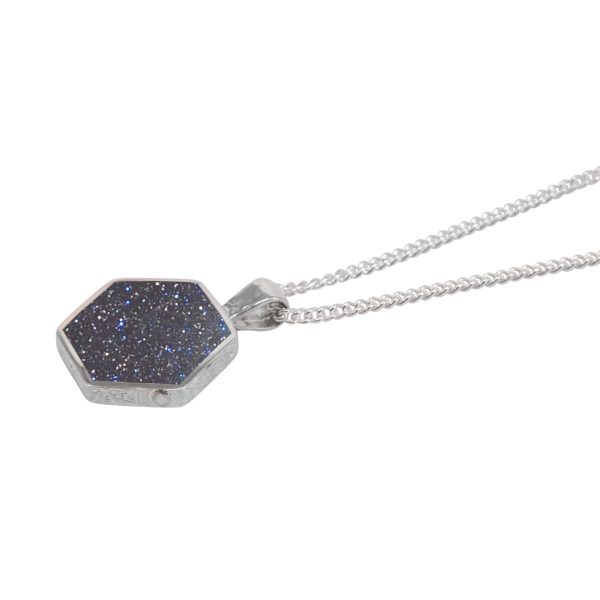 Silver Blue Goldstone Hexagonal Double Sided Pendant