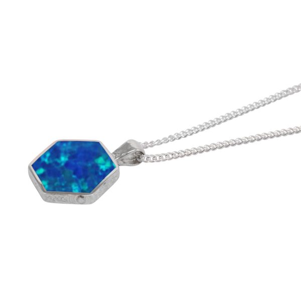 Silver Opalite Cobalt Blue Hexagonal Double Sided Pendant