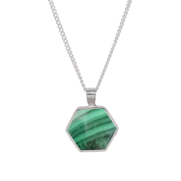 Silver Malachite Hexagonal Double Sided Pendant