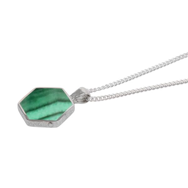 Silver Malachite Hexagonal Double Sided Pendant