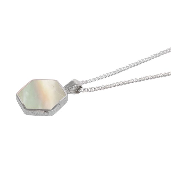 Silver Mother of Pearl Hexagonal Double Sided Pendant