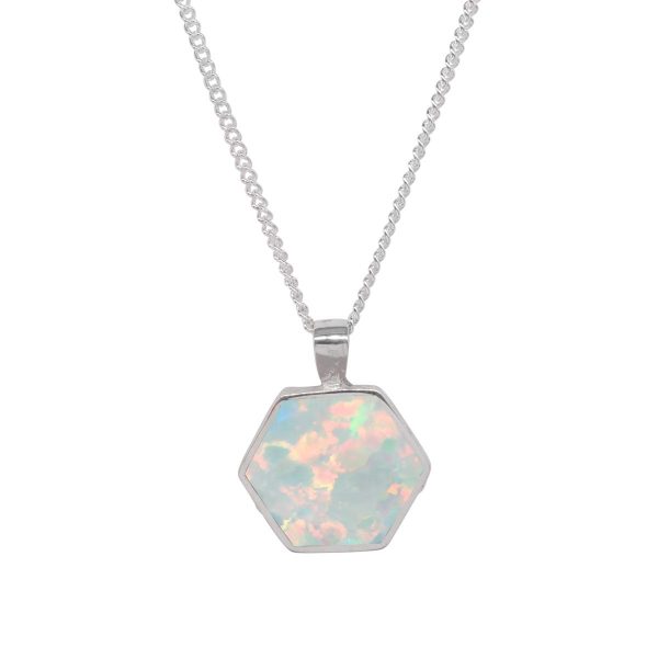 Silver Opalite Sun Ice Hexagonal Double Sided Pendant