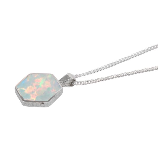 Silver Opalite Sun Ice Hexagonal Double Sided Pendant