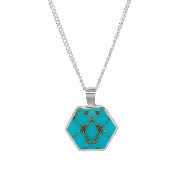 Silver Turquoise Hexagonal Double Sided Pendant