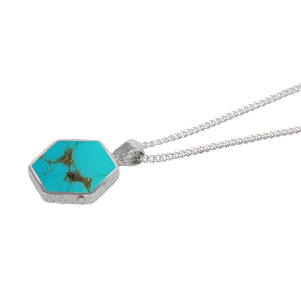 Silver Turquoise Hexagonal Double Sided Pendant