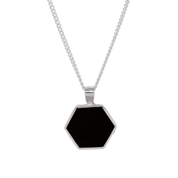 Silver Whitby Jet Hexagonal Double Sided Pendant