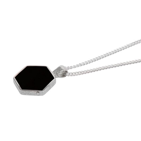 Silver Whitby Jet Hexagonal Double Sided Pendant