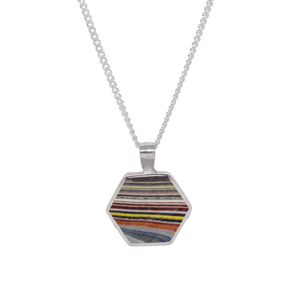 White Gold Fordite Hexagonal Double Sided Pendant