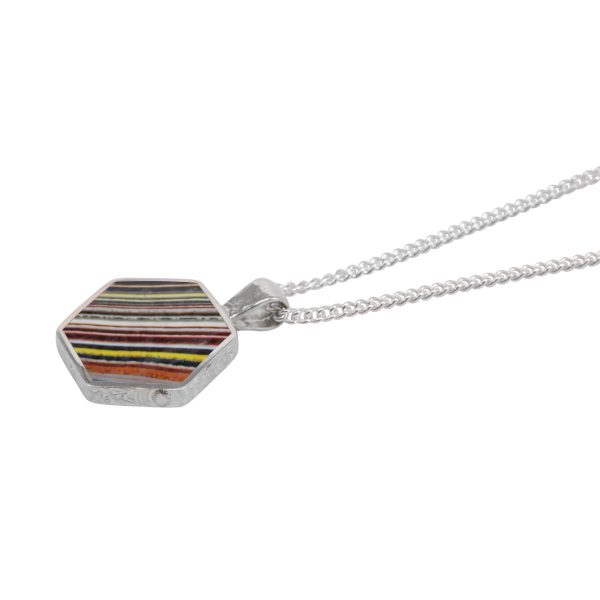 White Gold Fordite Hexagonal Double Sided Pendant