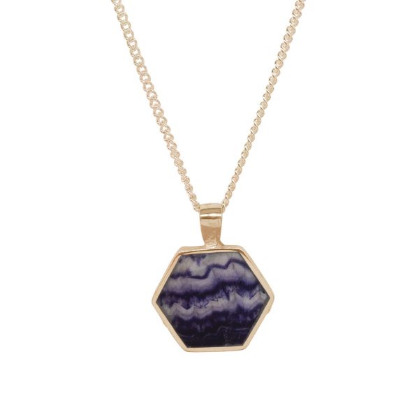 Yellow Gold Blue John Hexagonal Double Sided Pendant