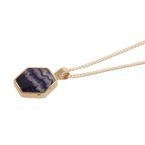 Yellow Gold Blue John Hexagonal Double Sided Pendant