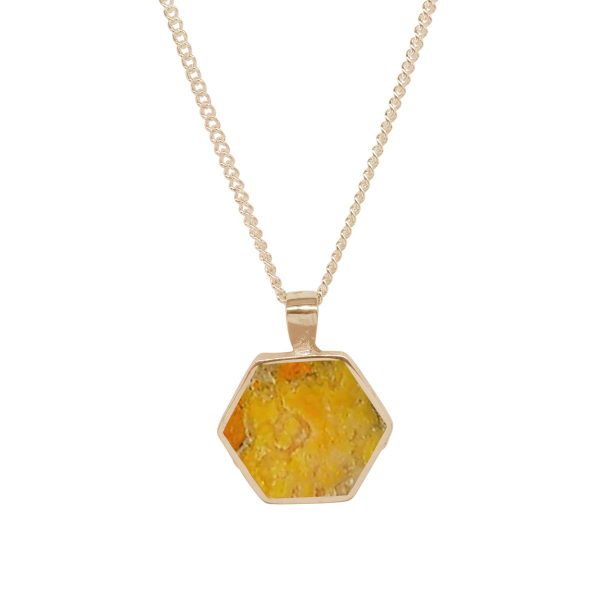 Yellow Gold Bumblebee Jasper Hexagonal Double Sided Pendant