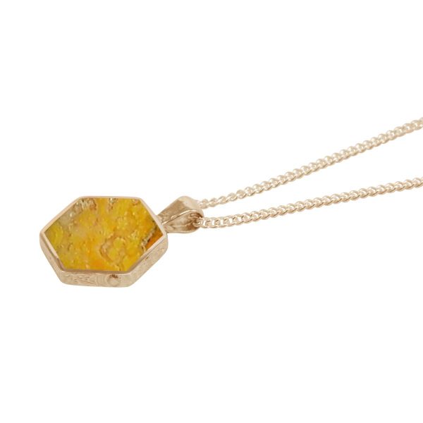 Yellow Gold Bumblebee Jasper Hexagonal Double Sided Pendant