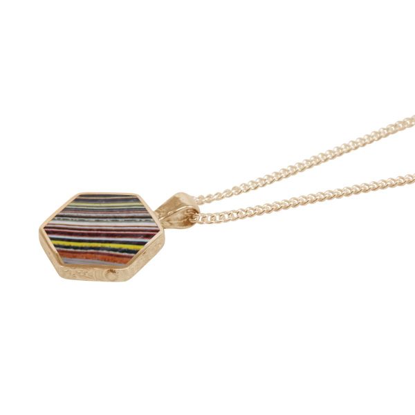 Yellow Gold Fordite Hexagonal Double Sided Pendant