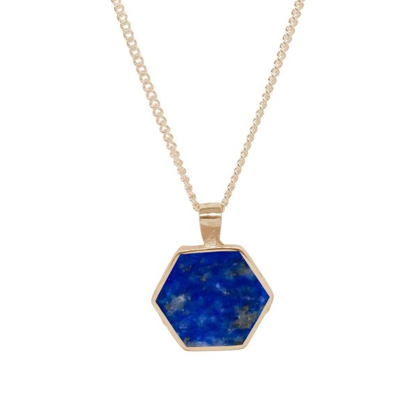 Yellow Gold Lapis Hexagonal Double Sided Pendant