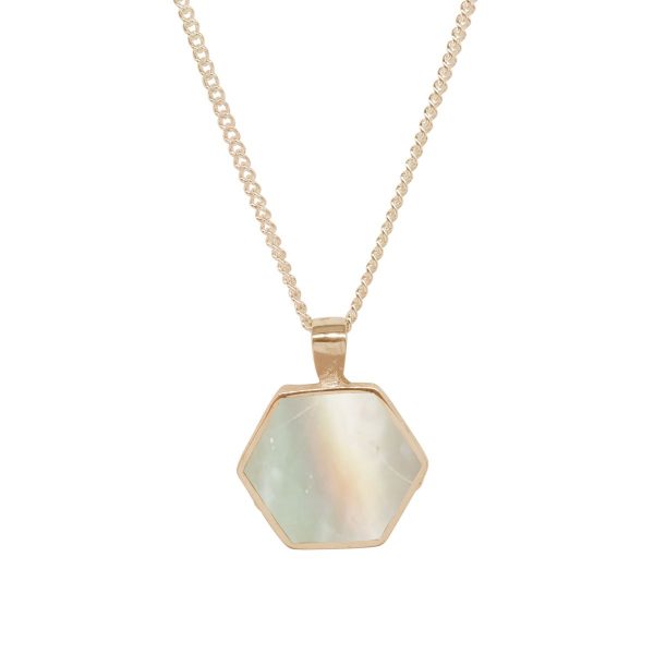 Yellow Gold Mother of Pearl Hexagonal Double Sided Pendant