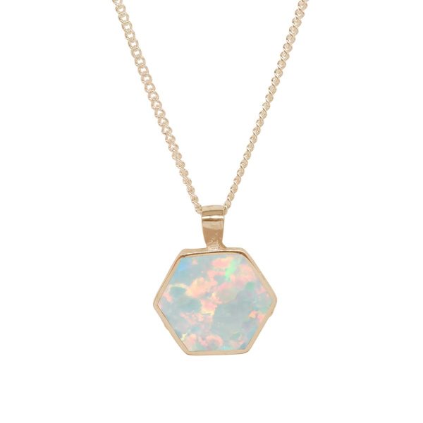 Yellow Gold Opalite Sun Ice Hexagonal Double Sided Pendant