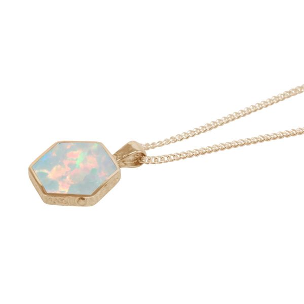 Yellow Gold Opalite Sun Ice Hexagonal Double Sided Pendant