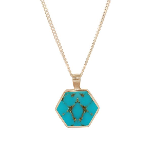 Yellow Gold turquoise Hexagonal Double Sided Pendant