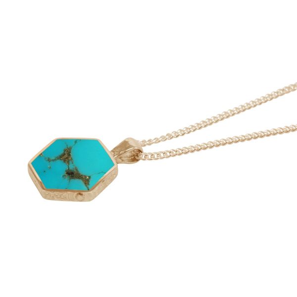 Yellow Gold Turquoise Hexagonal Double Sided Pendant