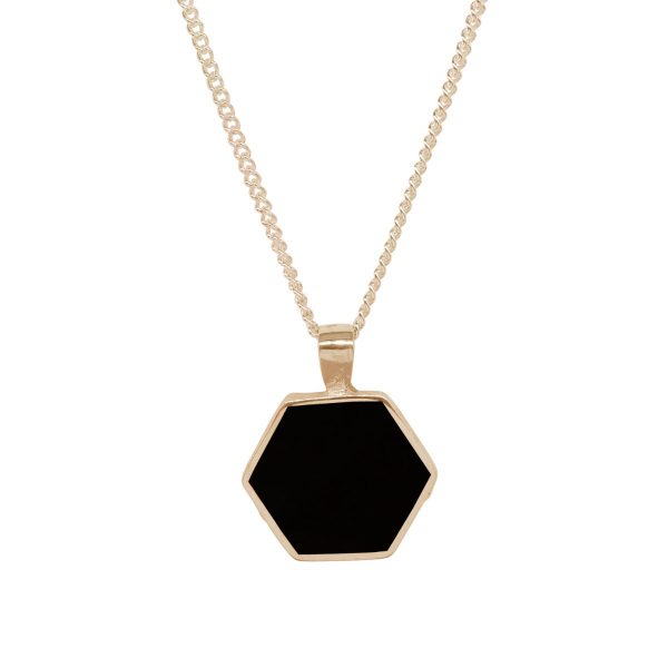 Yellow Gold Whitby Jet Hexagonal Double Sided Pendant